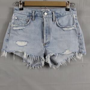 Agolde Short 24 Parker Vintage Cut Off Button Fly Faded Distressed Festival Blue